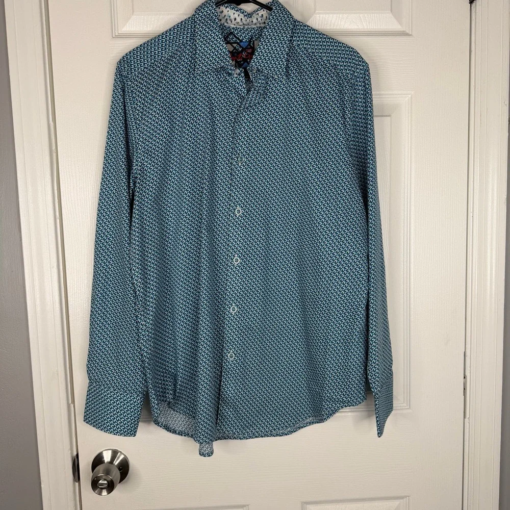 Sz M Robert Graham Classic Fit Blue Button Up Dress Shirt NWOT $498 MSRP